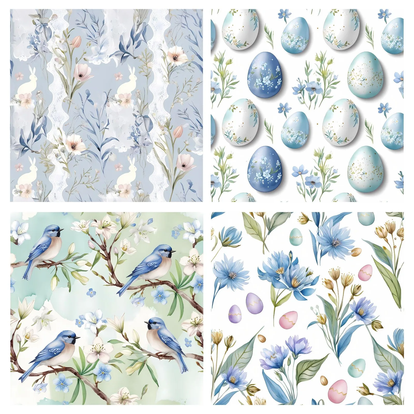 Blue Easter Seamless Paper, Watercolor Floral, Boho Spring (Digital Download) Digital Papers digital download preview by Cute & Co.