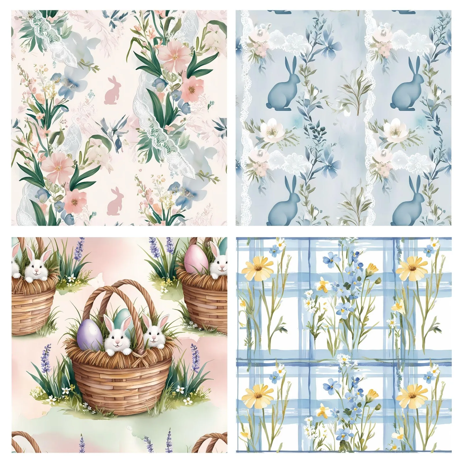 Blue Easter Seamless Paper, Watercolor Floral, Boho Spring (Digital Download) Digital Papers digital download preview by Cute & Co.