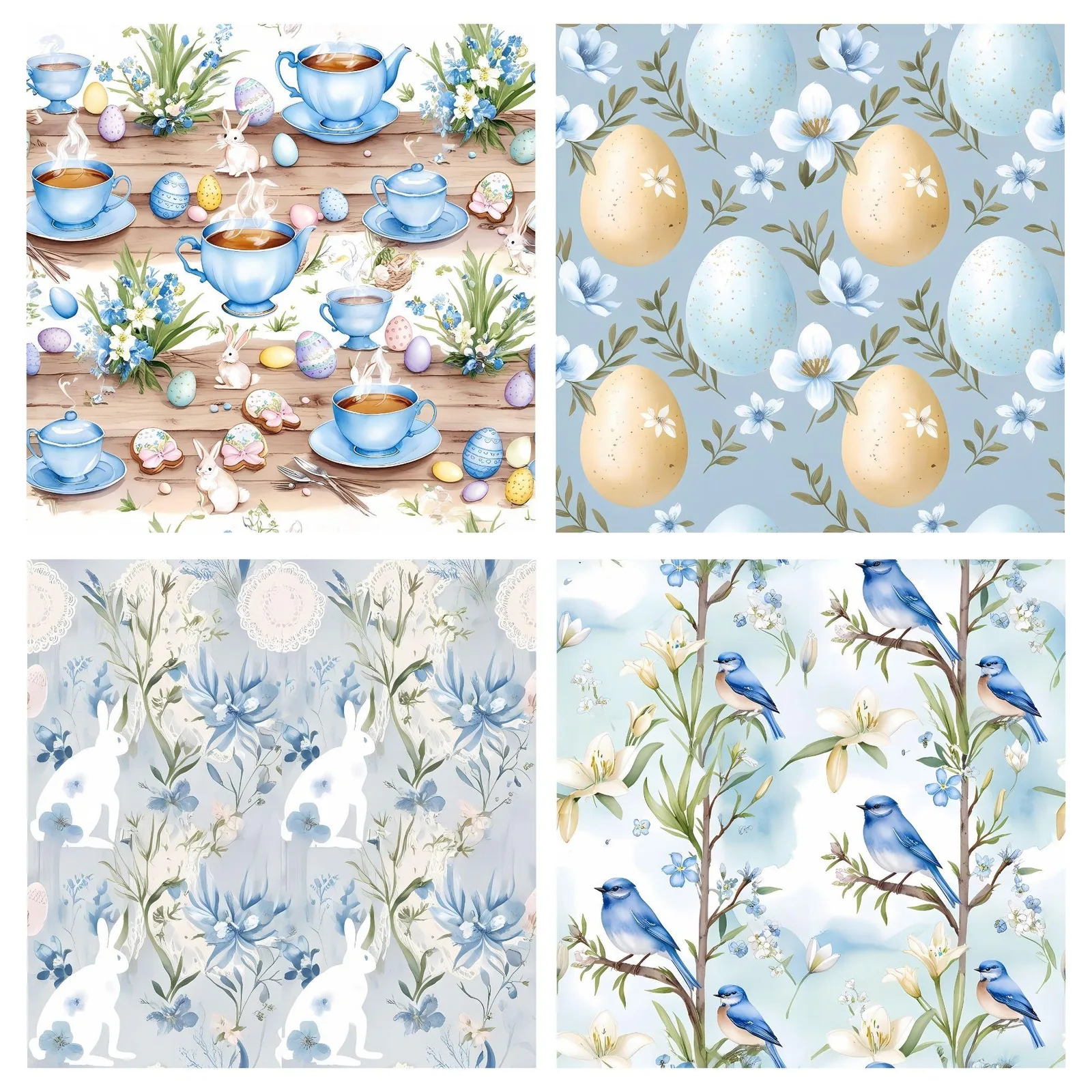 Blue Easter Seamless Paper, Watercolor Floral, Boho Spring (Digital Download) Digital Papers digital download preview by Cute & Co.