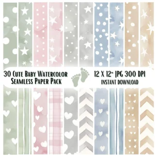 Baby Pastel Watercolor Paper, Seamless Patterns (Digital Download) Digital Papers digital download preview by Cute & Co.