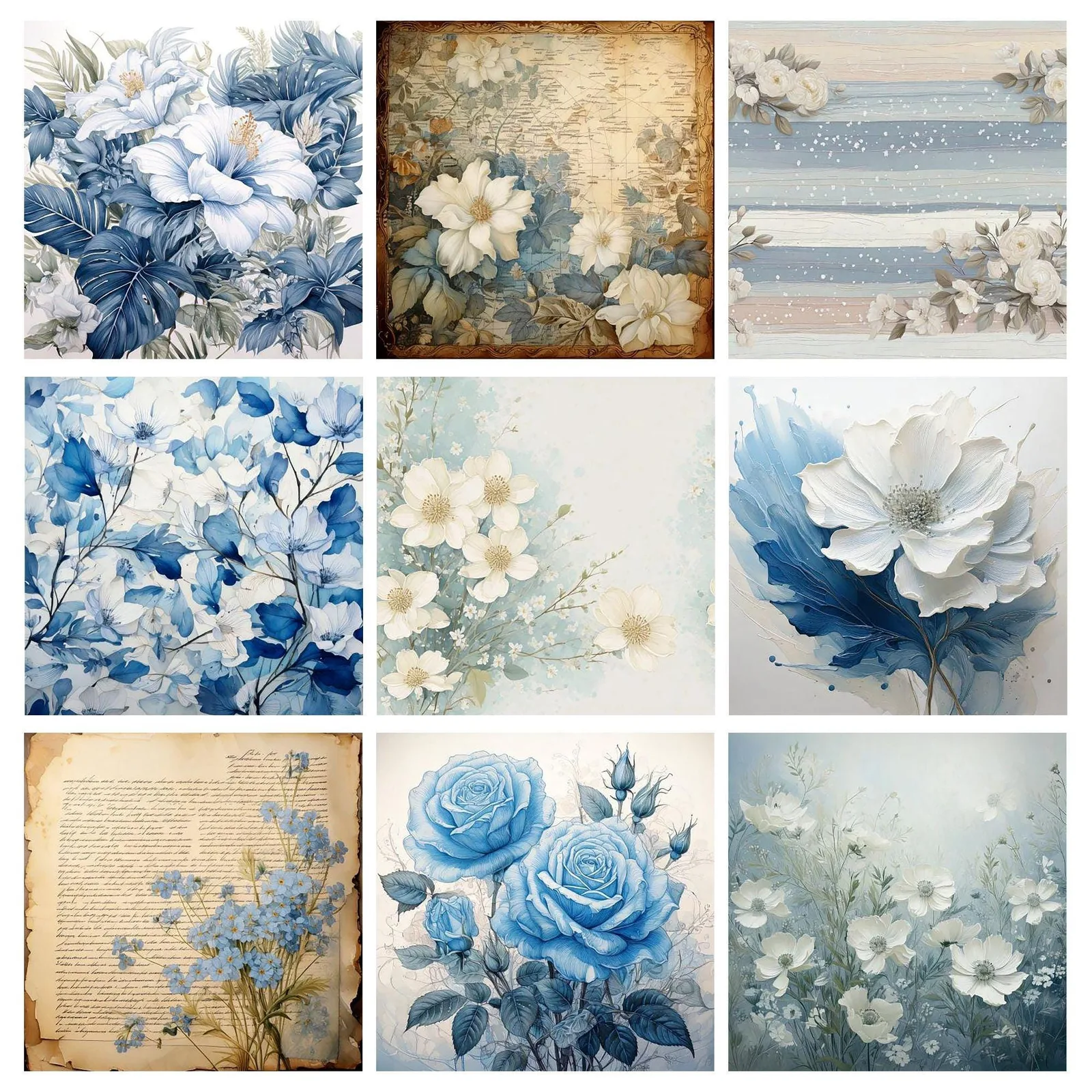 Pastel Blue Floral Paper Pack, Watercolor Scrapbook Backgrounds (Digital Download) Digital Papers digital download preview by Cute & Co.