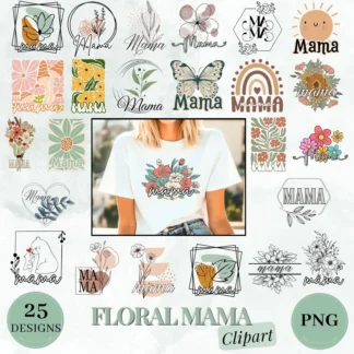 Boho Floral Mama PNG Bundle, Mother's Day Clipart (Digital Download) Cliparts digital download preview by Cute & Co.