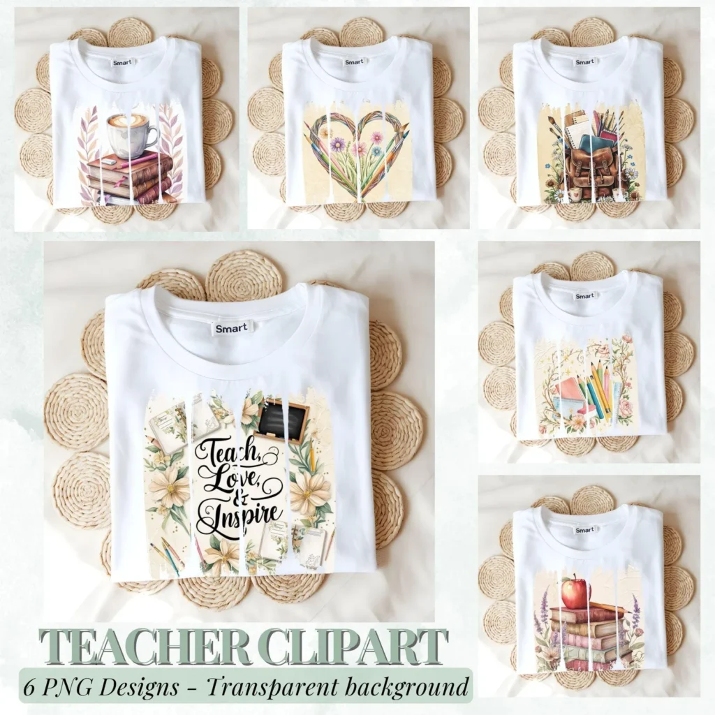 Retro Teacher PNG Clipart, Boho Brushstroke, School Elements (Digital Download) Cliparts digital download preview by Cute & Co.