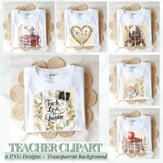 Retro Teacher PNG Clipart, Boho Brushstroke, School Elements (Digital Download)