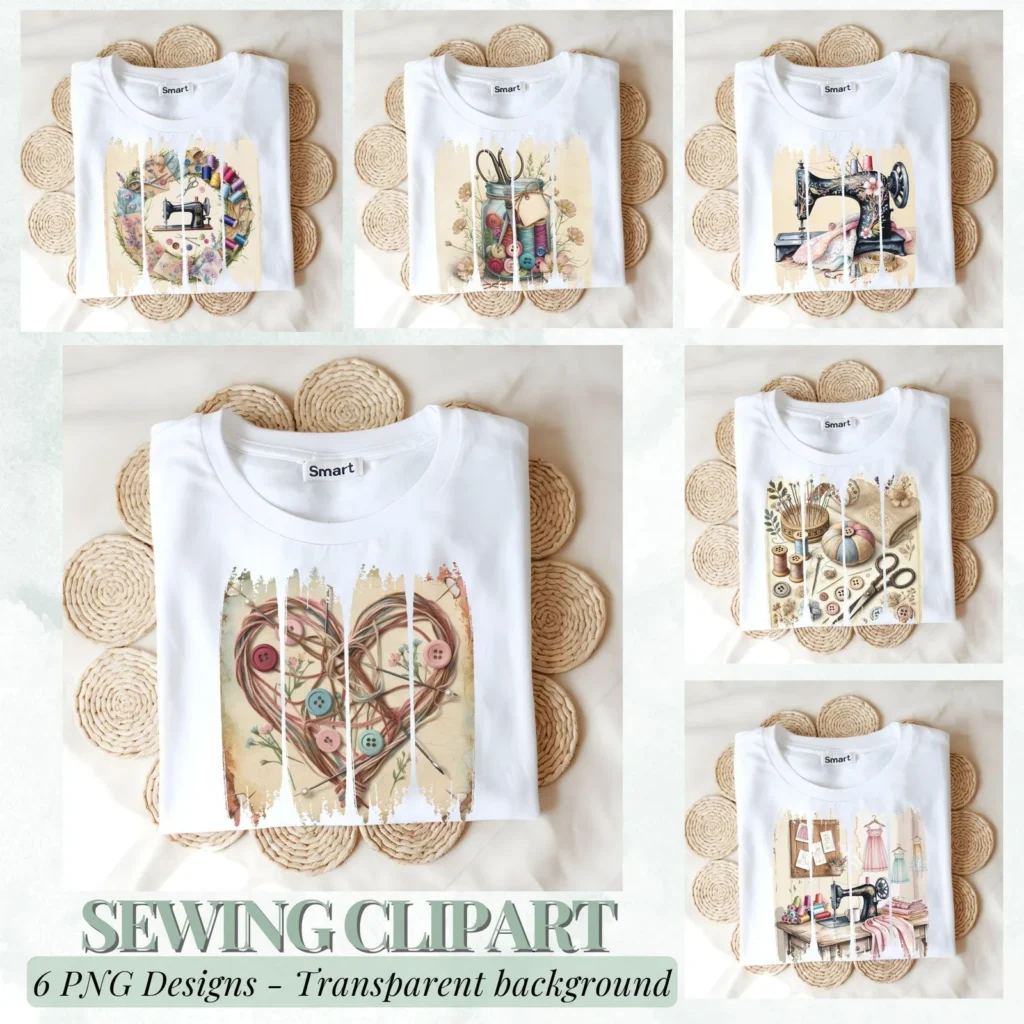 Vintage Sewing PNG Clipart Bundle | Quilting Sublimation Designs (Digital Download) Cliparts digital download preview by Cute & Co.