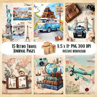Vintage Travel Junk Journal Kit | Retro Ephemera, Scrapbook Paper (Digital Download) Digital Papers digital download preview by Cute & Co.