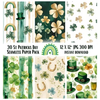 St Patrick's Day Watercolor Patterns | Shamrock, Clover (Digital Download) Digital Papers digital download preview by Cute & Co.