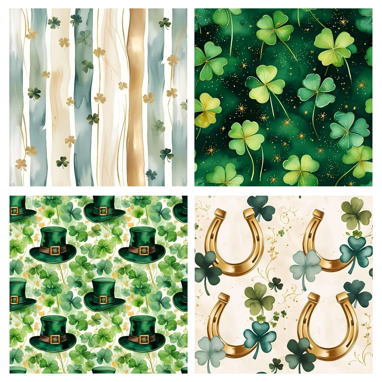 St Patrick's Day Watercolor Patterns | Shamrock, Clover (Digital Download) Digital Papers digital download preview by Cute & Co.