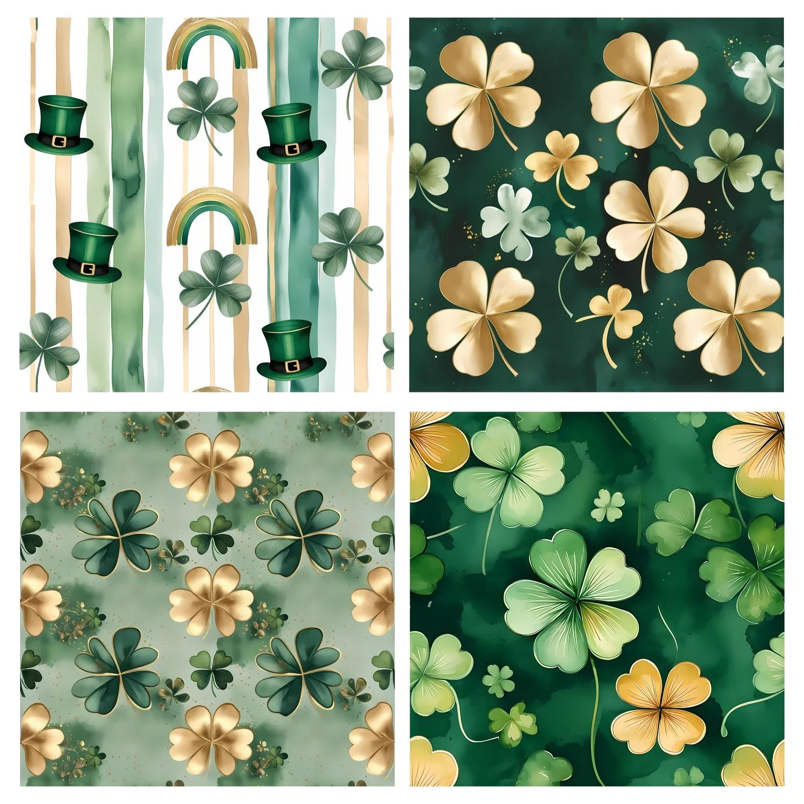 St Patrick's Day Watercolor Patterns | Shamrock, Clover (Digital Download) Digital Papers digital download preview by Cute & Co.