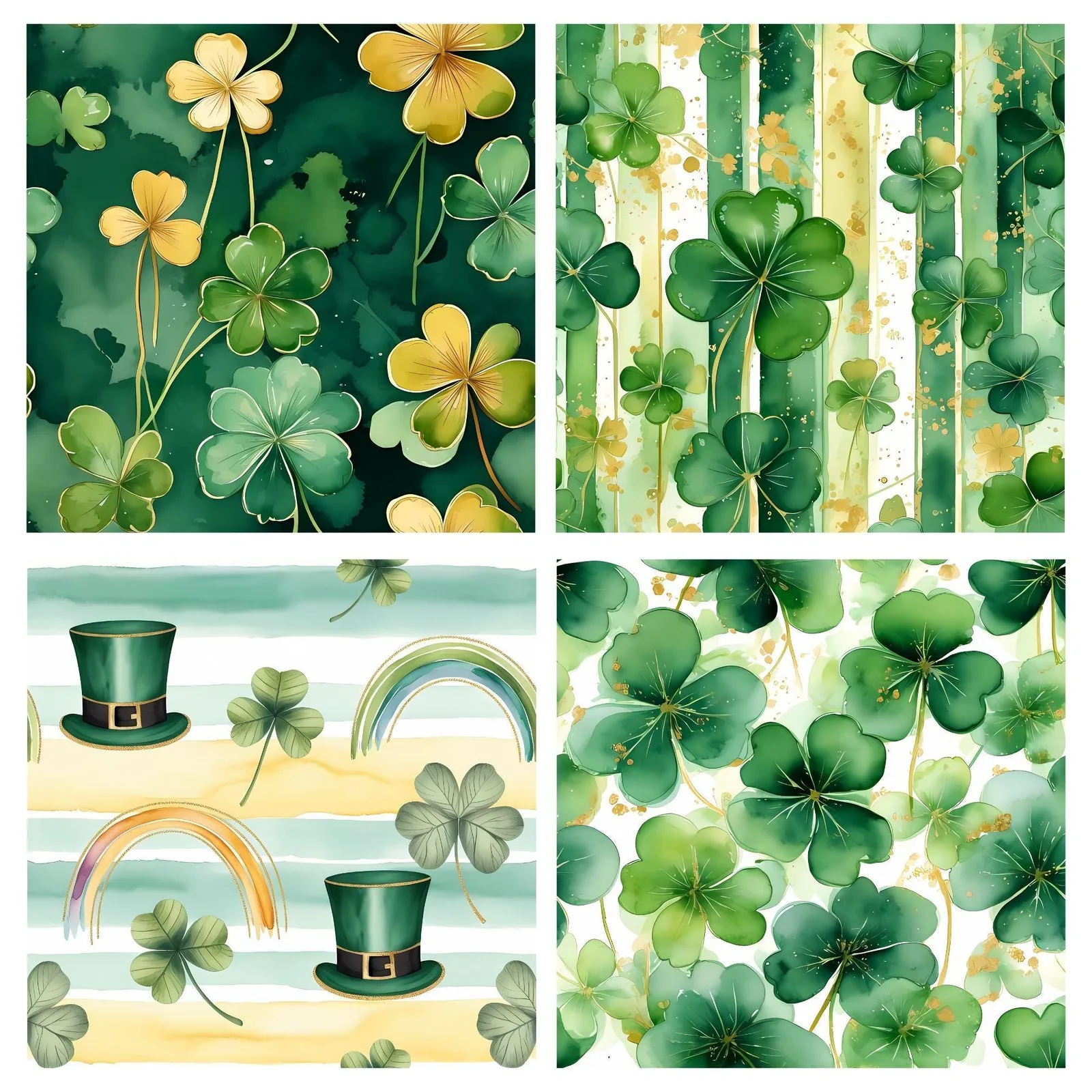 St Patrick's Day Watercolor Patterns | Shamrock, Clover (Digital Download) Digital Papers digital download preview by Cute & Co.