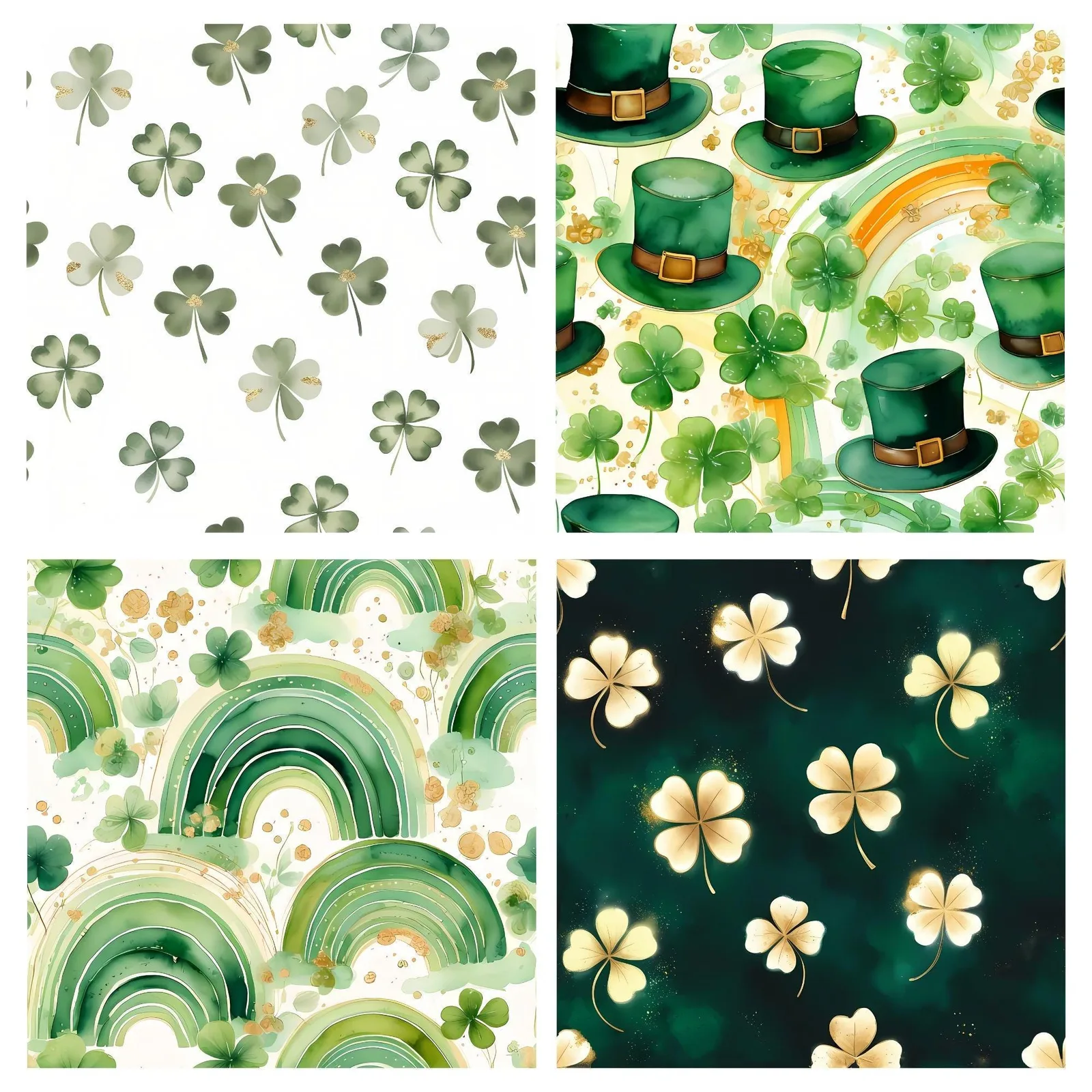 St Patrick's Day Watercolor Patterns | Shamrock, Clover (Digital Download) Digital Papers digital download preview by Cute & Co.