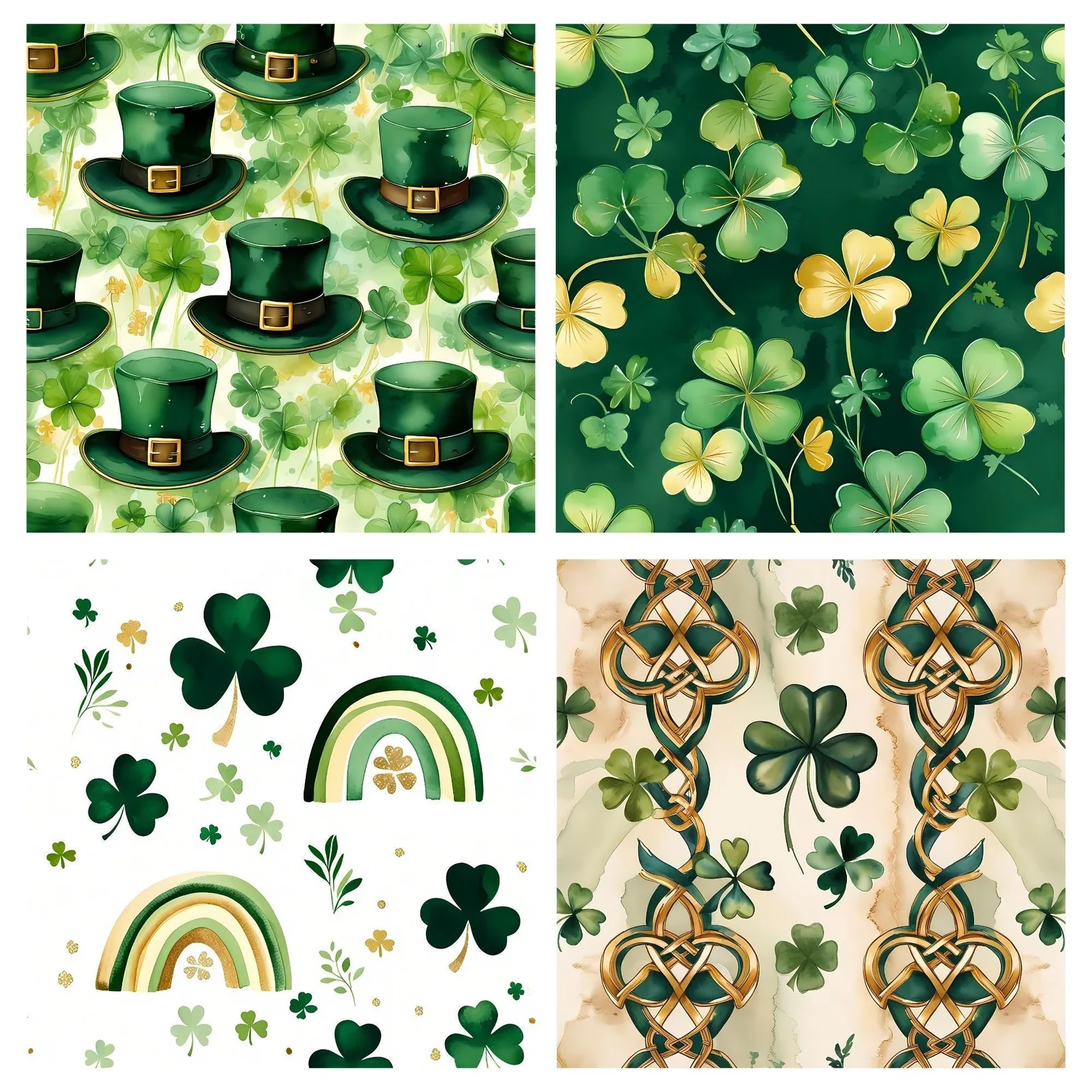 St Patrick's Day Watercolor Patterns | Shamrock, Clover (Digital Download) Digital Papers digital download preview by Cute & Co.