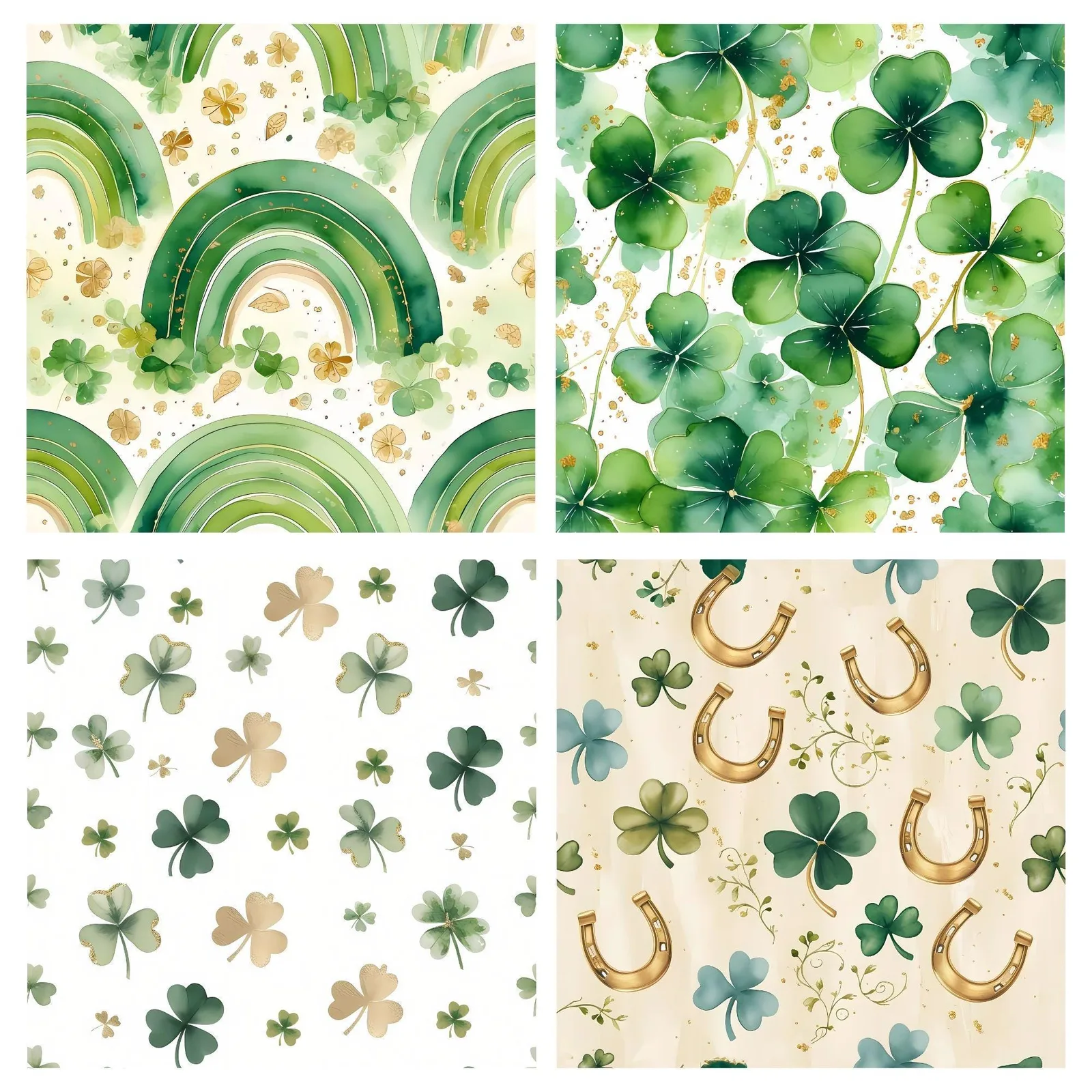 St Patrick's Day Watercolor Patterns | Shamrock, Clover (Digital Download) Digital Papers digital download preview by Cute & Co.