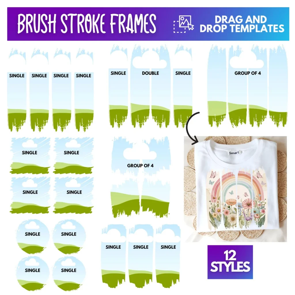 Brush Stroke Canva Frames, Drag &amp; Drop Template Kit (Digital Template Pack) Canva Frames digital download preview by Cute & Co.