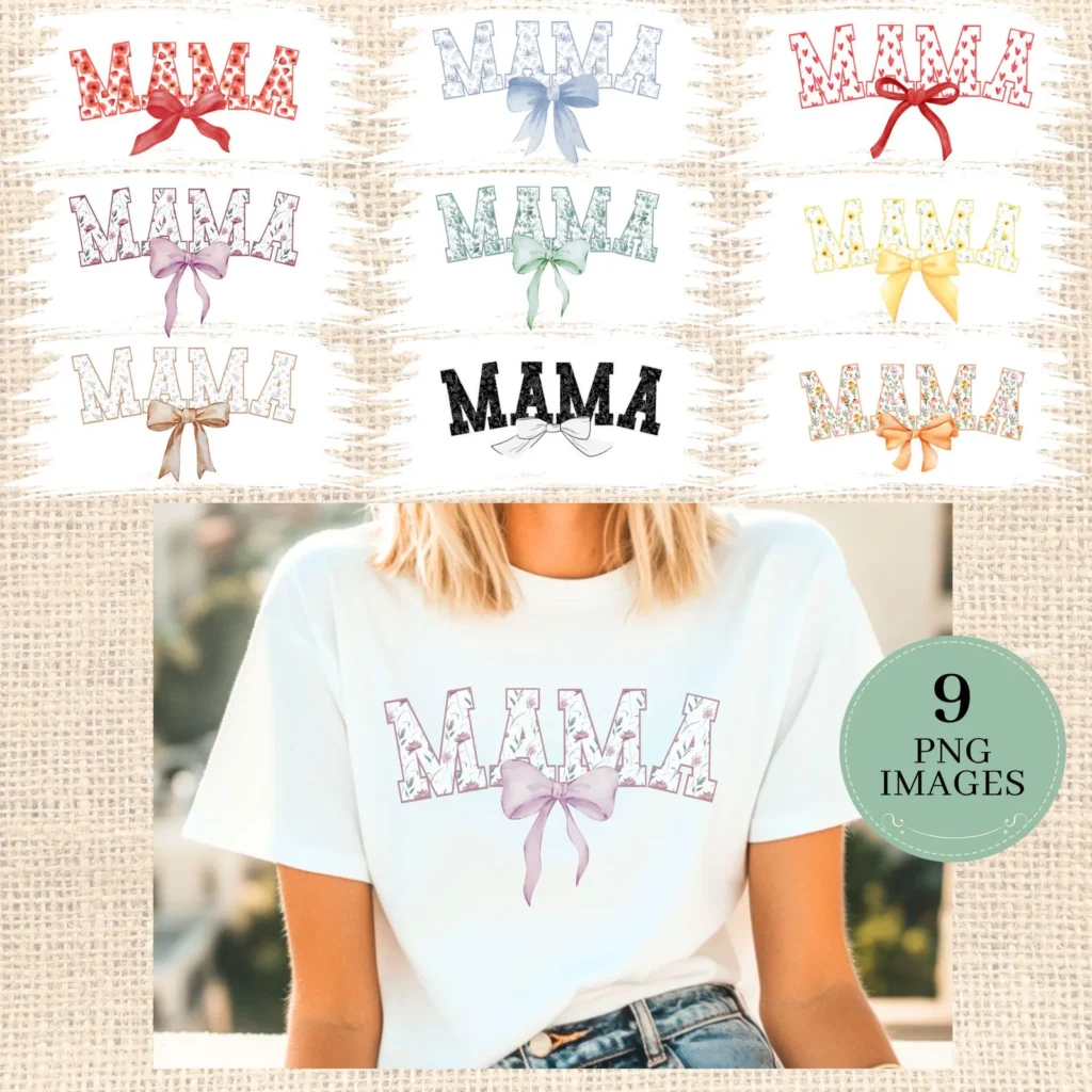 Lace Bow Mama PNG, Coquette Floral Design (Digital Download) Cliparts digital download preview by Cute & Co.