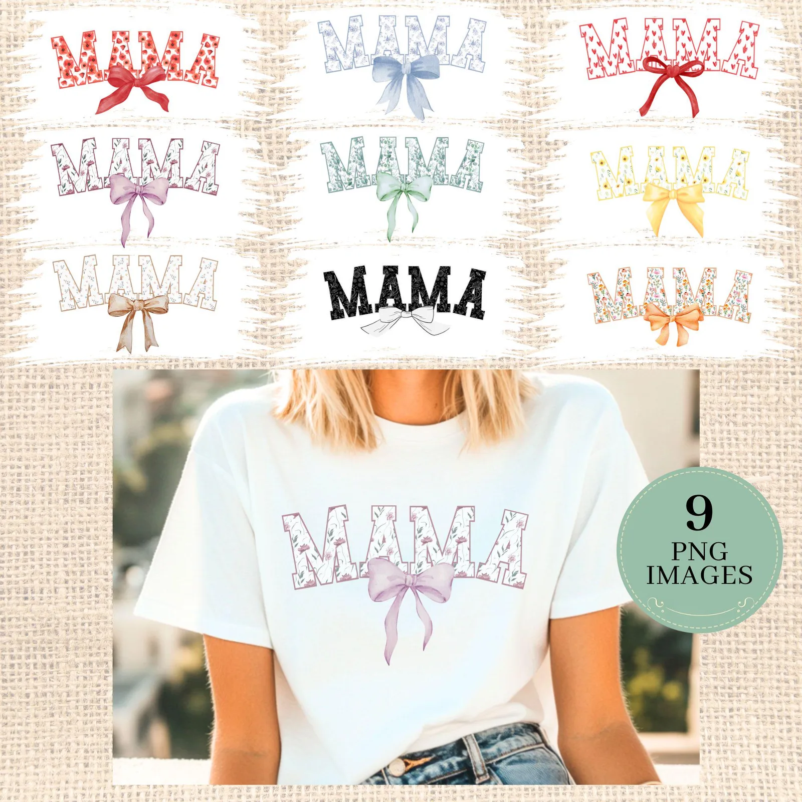 Lace Bow Mama PNG, Coquette Floral Design (Digital Download) Cliparts digital download preview by Cute & Co.