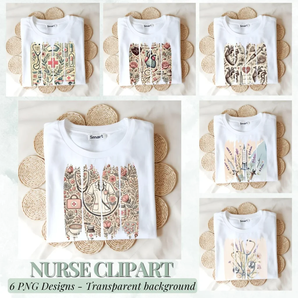 Retro Floral Nurse PNG Clipart, Healthcare Design (Digital Download) Cliparts digital download preview by Cute & Co.