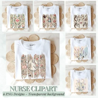 Retro Floral Nurse PNG Clipart, Healthcare Design (Digital Download) Cliparts digital download preview by Cute & Co.