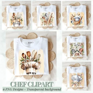 Floral Chef Hat Clipart, Kitchen Tools PNG (Digital Download)