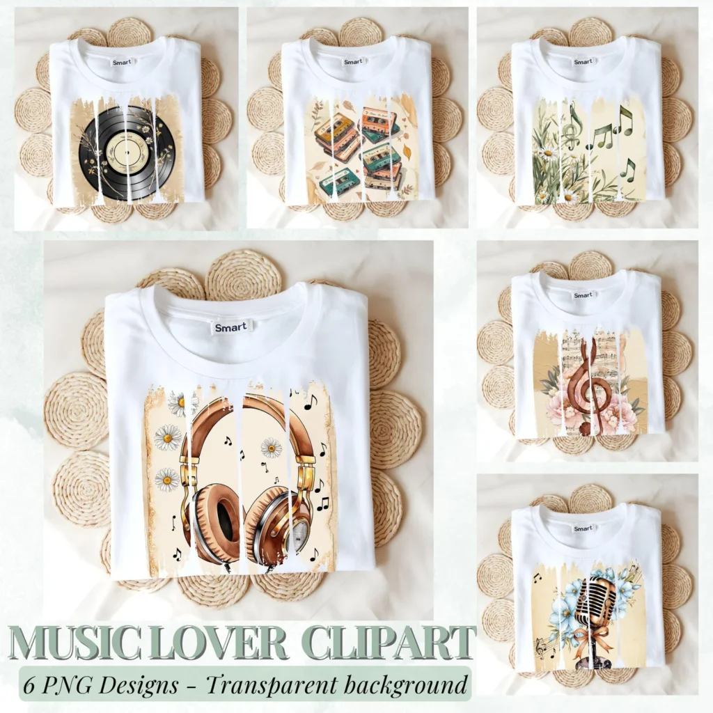 Vintage Musical Floral PNG Clipart, Music Lover Design (Digital Download) Cliparts digital download preview by Cute & Co.