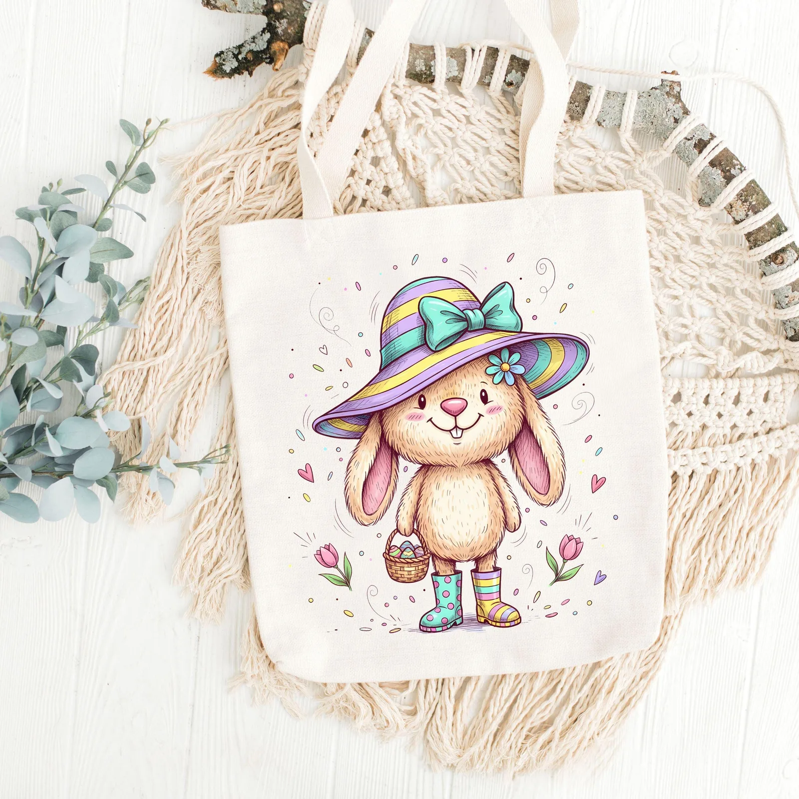 Vibrant Pastel Easter Clipart Set | Quirky Spring Rabbits, Eggs, Baskets & Elements Cliparts digital download preview by Cute & Co.