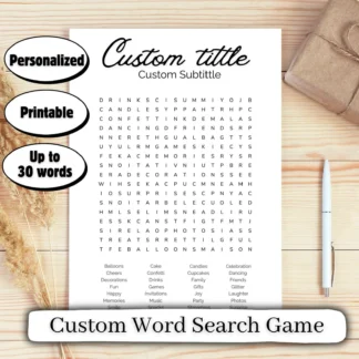 Custom Word Search Game – Personalized Printable Puzzle for Weddings, Birthdays & Parties Custom Products digital download preview by Cute & Co.