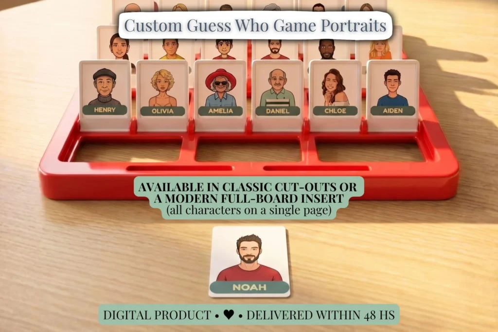 Custom Guess Who Portrait Cards, Personalized Cartoon Family Printable, Custom Box, Digital Download Custom Products digital download preview by Cute & Co.