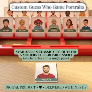 Custom Guess Who Portrait Cards, Personalized Cartoon Family Printable, Custom Box, Digital Download Custom Products digital download preview by Cute & Co.