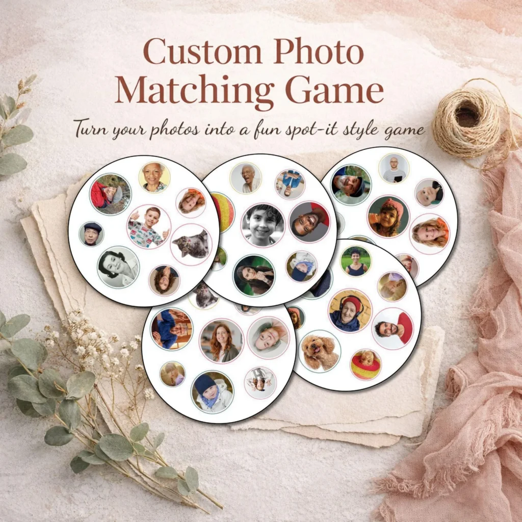 Custom Photo Matching Game - 55 Card Personalized Spot-It Style Game (Digital Download) Custom Products digital download preview by Cute & Co.