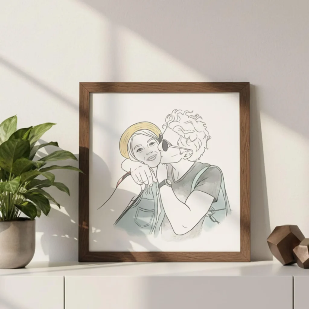Custom Line Art &amp; Watercolor Portrait From Photo – Couple or Family Printable Gift Custom Products digital download preview by Cute & Co.