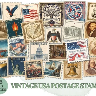 250 Years USA Postage Stamps PNG | 25 Independence Printable Digital Download