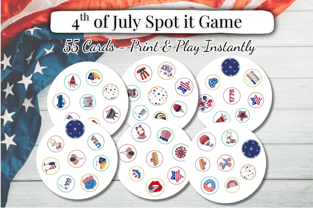 4th of July Spot It Game | USA 250 Independence Printable Digital Download Printables digital download preview by Cute & Co.