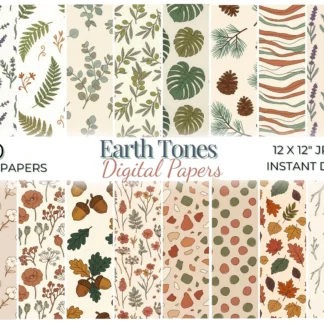Earth Tones Digital Paper Pack | Botanical Seamless Patterns | Nature Scrapbook Backgrounds | Boho Planner Paper Digital Papers digital download preview by Cute & Co.