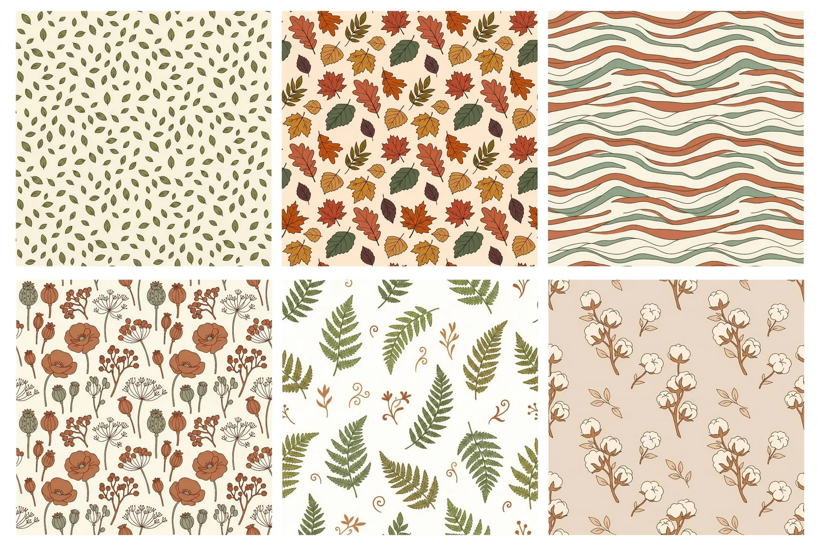 Earth Tones Digital Paper Pack | Botanical Seamless Patterns | Nature Scrapbook Backgrounds | Boho Planner Paper