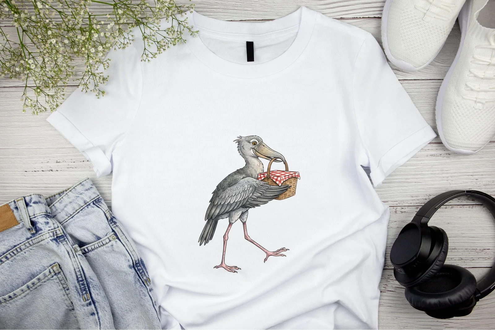 Shoebill Stork Spring Summer Clipart Funny Bird PNG Watercolor Vacation Flower Bouquet Sublimation Cliparts digital download preview by Cute & Co.