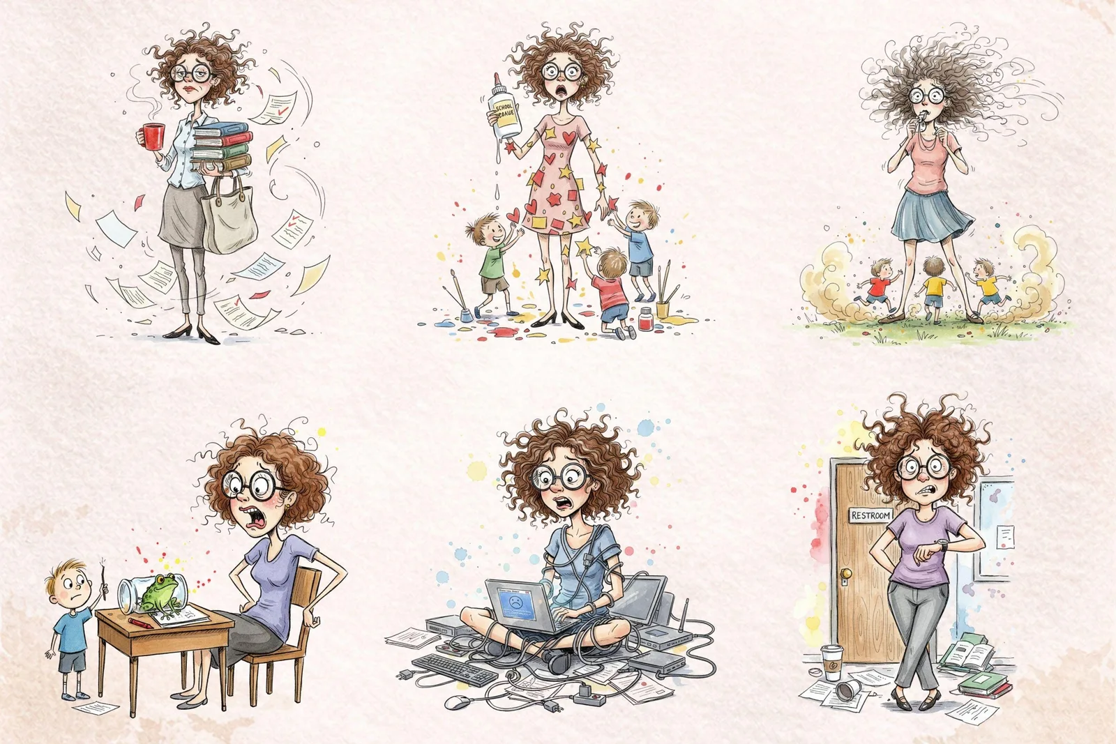 Funny Stressed Teacher Clipart Bundle Frazzled School Life PNG Watercolor Sticker Sublimation