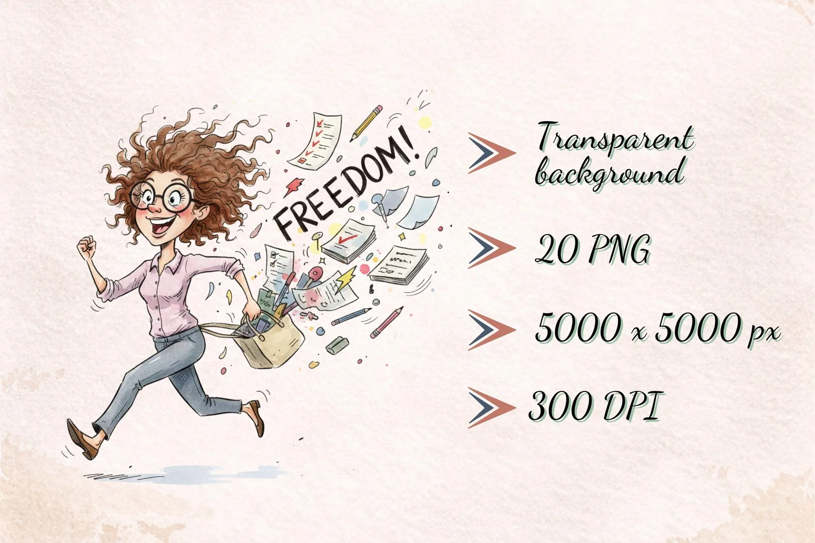 Funny Stressed Teacher Clipart Bundle Frazzled School Life PNG Watercolor Sticker Sublimation