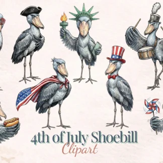 4th of July Shoebill Clipart Funny Patriotic Bird PNG USA Independence Day Sublimation