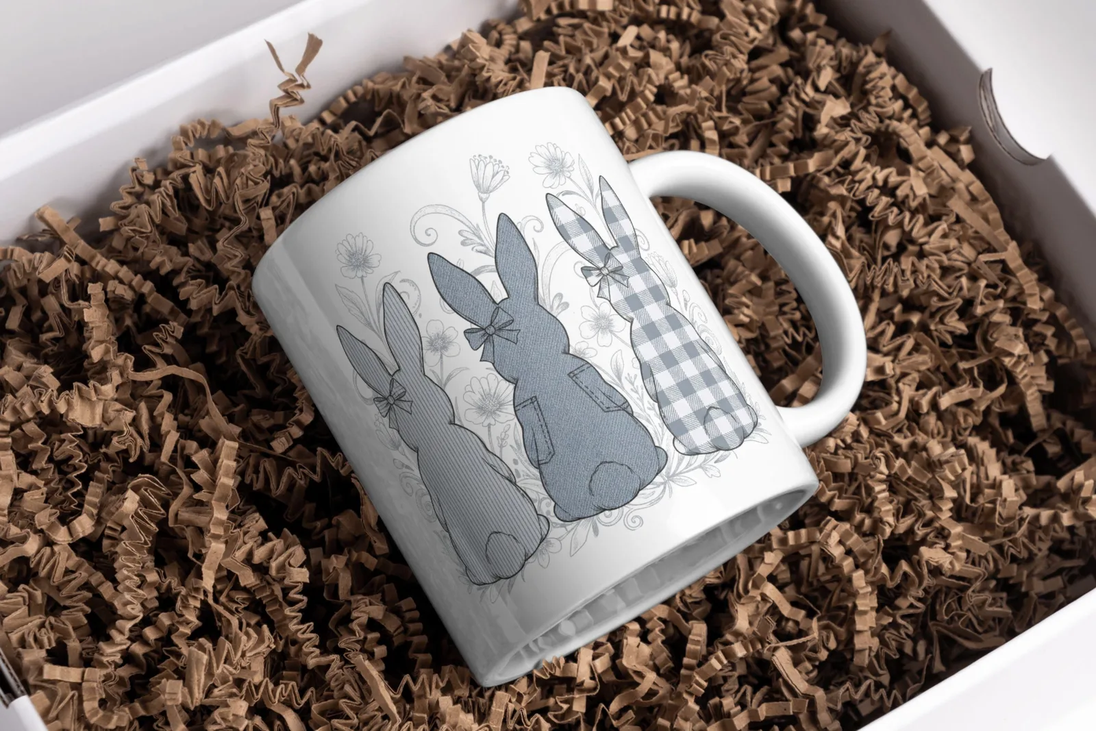 Dusty Blue Easter Bunny Trio PNG, Denim Checkered Striped Rabbit Clipart, Coquette Sublimation Design Cliparts digital download preview by Cute & Co.