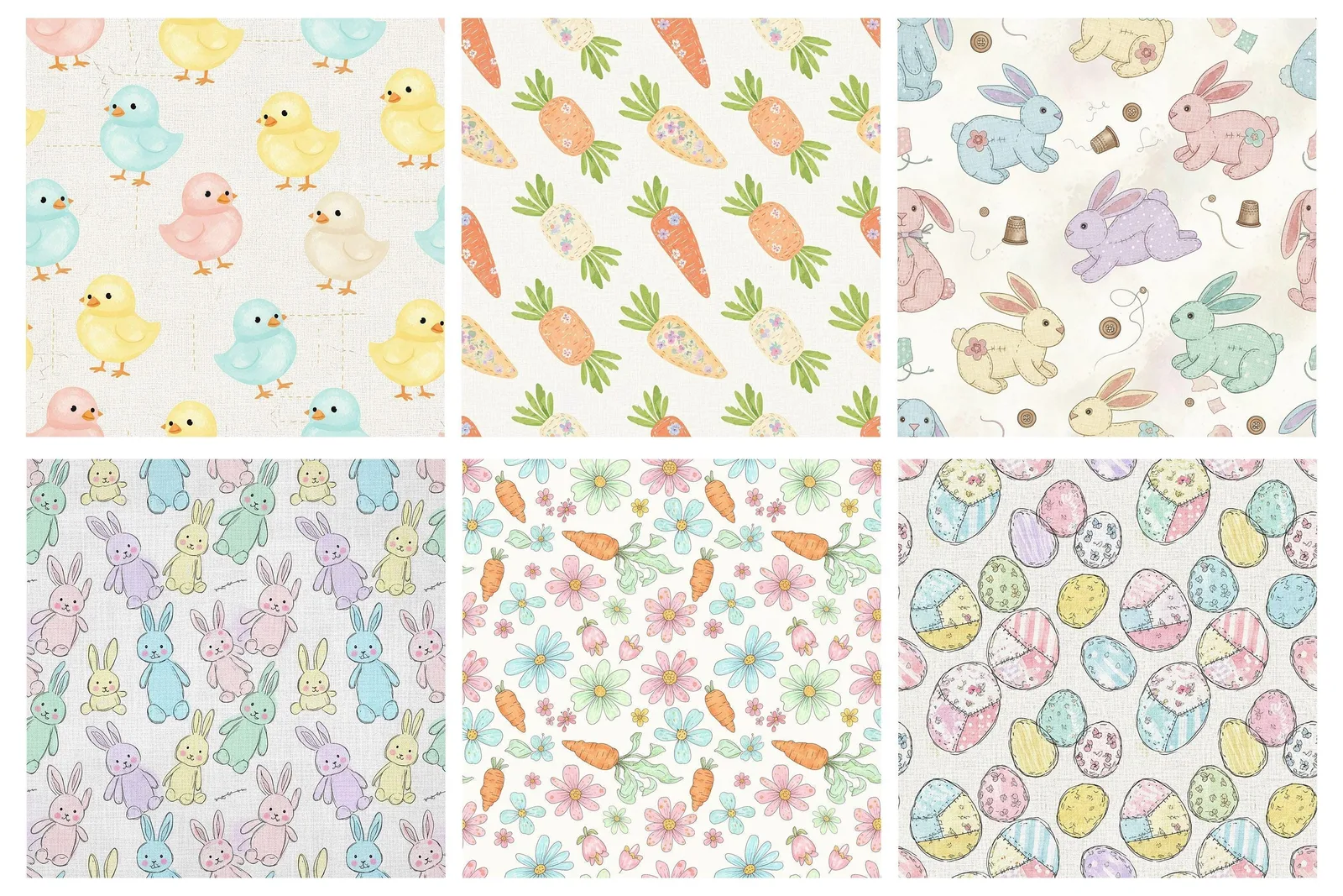 Cozy Patchwork Easter Digital Paper, Pastel Gingham Fabric Textures, Quilted Spring Seamless Patterns Digital Papers digital download preview by Cute & Co.