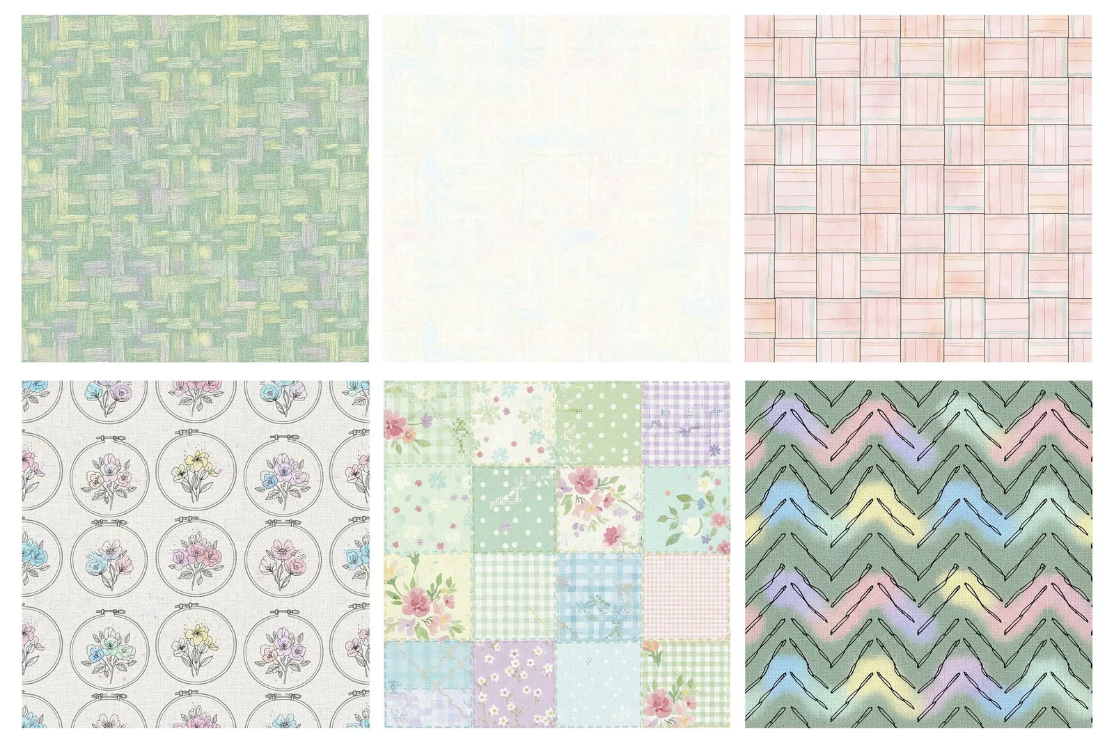 Cozy Patchwork Easter Digital Paper, Pastel Gingham Fabric Textures, Quilted Spring Seamless Patterns Digital Papers digital download preview by Cute & Co.