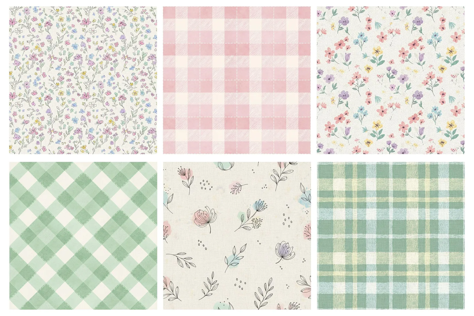 Cozy Patchwork Easter Digital Paper, Pastel Gingham Fabric Textures, Quilted Spring Seamless Patterns Digital Papers digital download preview by Cute & Co.