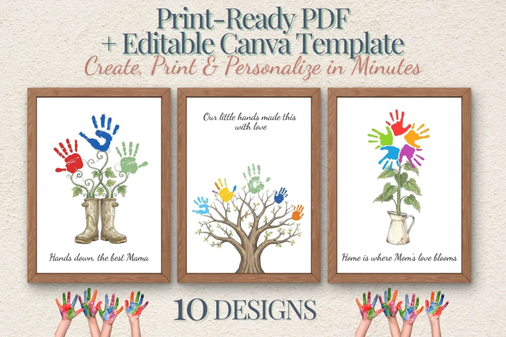 Handprint Art Craft Bundle, Kids Hand Print Template, Custom DIY Gift Parents Grandparents Teacher Printables digital download preview by Cute & Co.