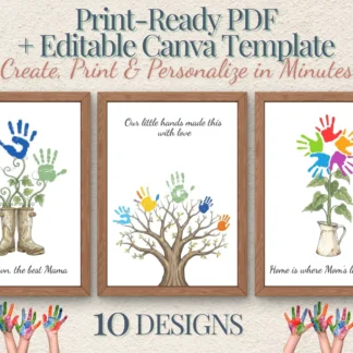 Handprint Art Craft Bundle, Kids Hand Print Template, Custom DIY Gift Parents Grandparents Teacher Printables digital download preview by Cute & Co.