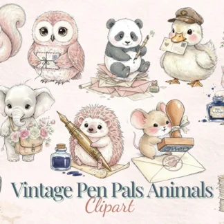 Vintage Pen Pals Animal Clipart, Woodland Mailbox PNG Bundle (Digital Download)