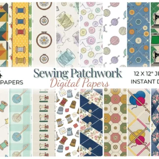 Sewing Patchwork Digital Paper, Quilting Seamless Patterns, Fabric Scrapbook Backgrounds, Vintage Tailor Papers Digital Papers digital download preview by Cute & Co.