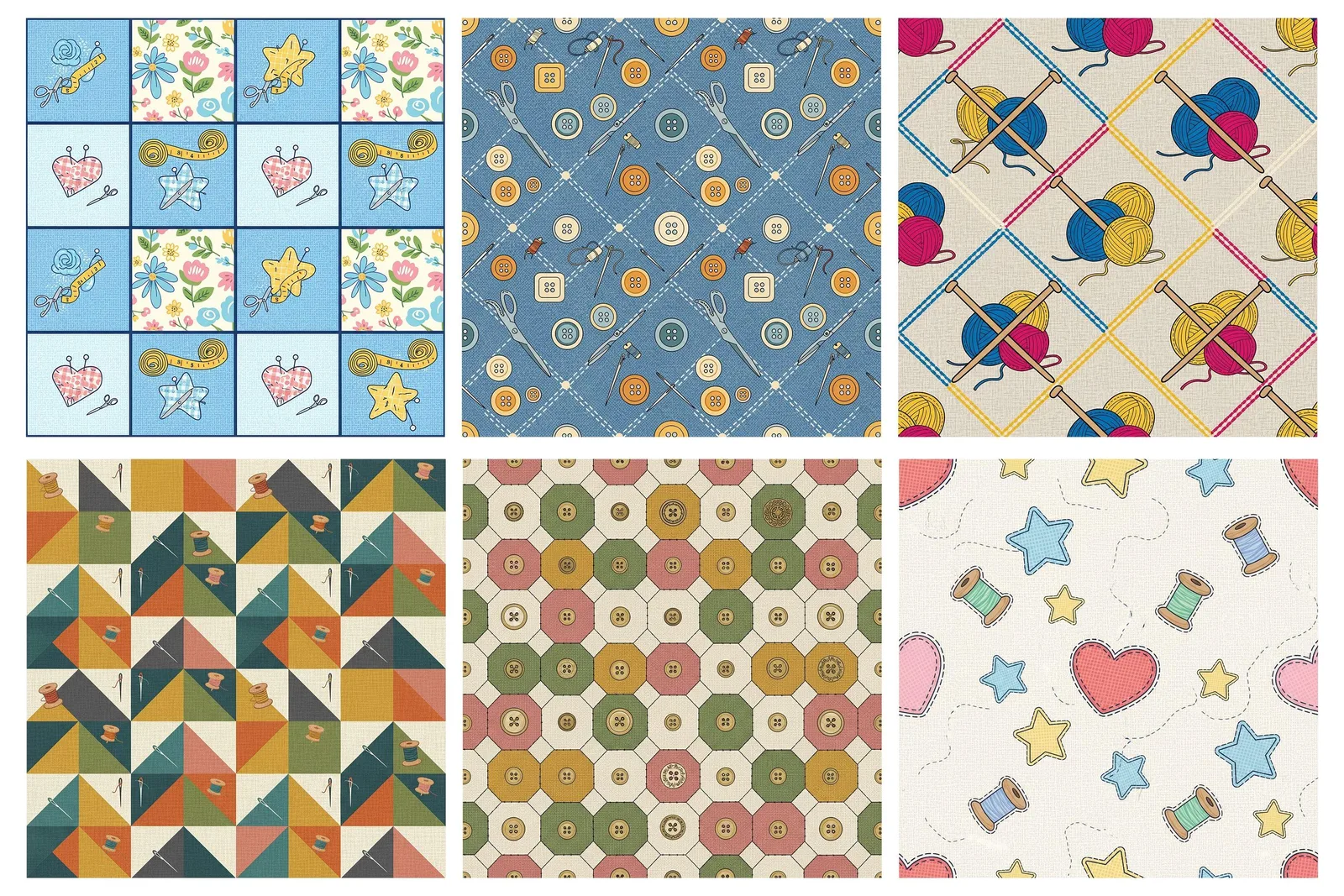 Sewing Patchwork Digital Paper, Quilting Seamless Patterns, Fabric Scrapbook Backgrounds, Vintage Tailor Papers Digital Papers digital download preview by Cute & Co.