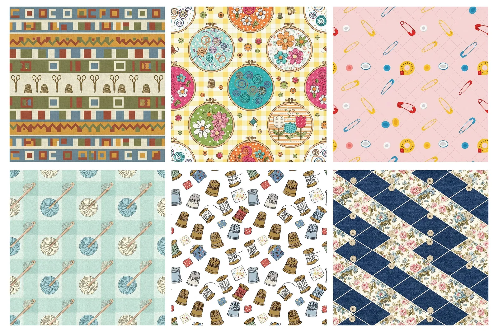 Sewing Patchwork Digital Paper, Quilting Seamless Patterns, Fabric Scrapbook Backgrounds, Vintage Tailor Papers Digital Papers digital download preview by Cute & Co.