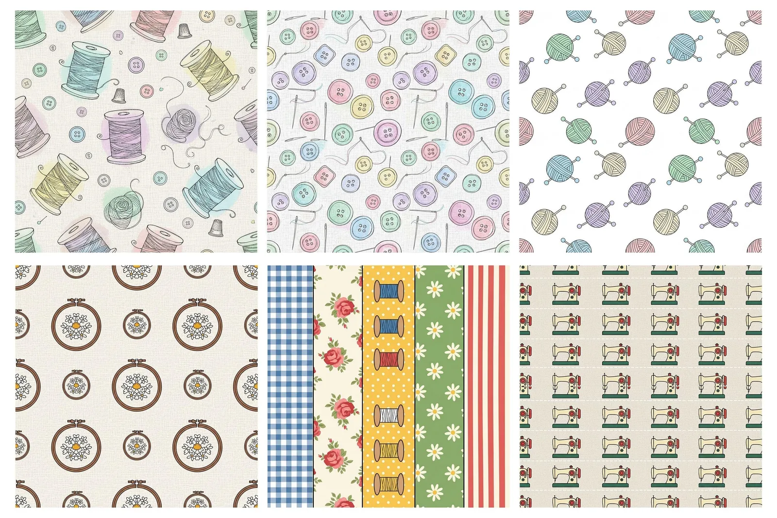 Sewing Patchwork Digital Paper, Quilting Seamless Patterns, Fabric Scrapbook Backgrounds, Vintage Tailor Papers Digital Papers digital download preview by Cute & Co.