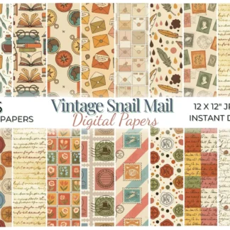 Vintage Snail Mail Digital Paper, Cozy Dark Academia Seamless Patterns, Pen Pal Digital Papers digital download preview by Cute & Co.